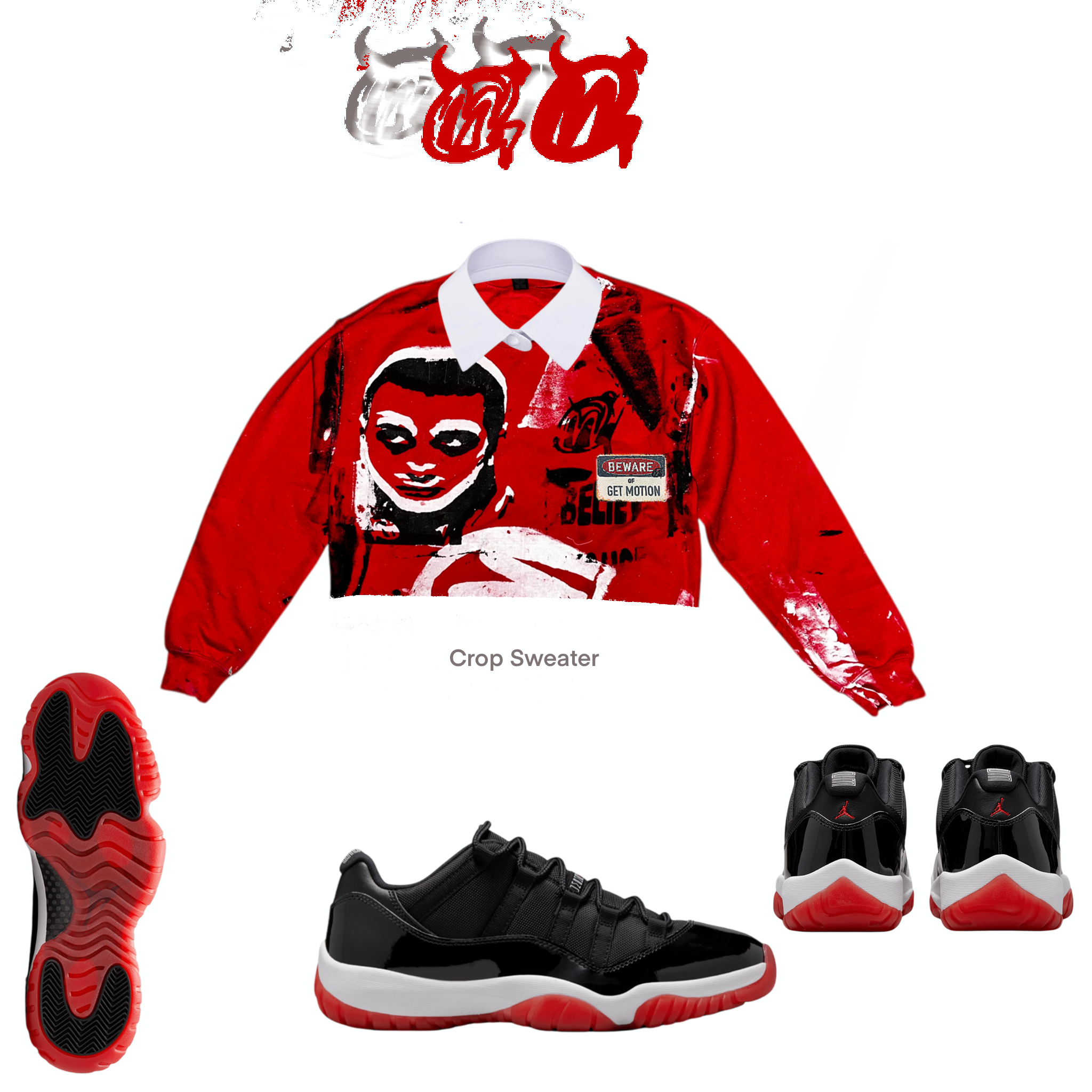 Crop Varsity 11s graffiti sweater